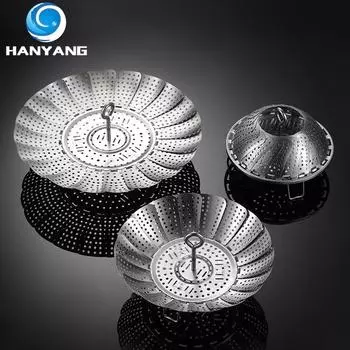 HANYANG 304 Складной поднос для пароварки из нержавеющей стали Паровая стойка Выдвижной ящик для пара Телескопический лоток для фруктов и овощей Лотос Сливной поддон