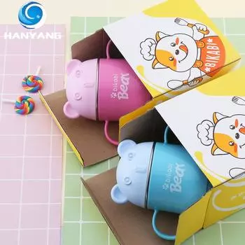 HANYANG 304 Stainless Steel Creative Double Layer Water Cup Milk Cup Silicone with Lid Double Ear Cup 201-300ml синий