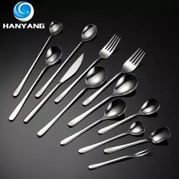 HANYANG 304 столовые приборы из нержавеющей стали, обеденная вилка, вилка для фруктов, круглая ложка, ложка для мороженого, круглые, гладкие, толстые подарки