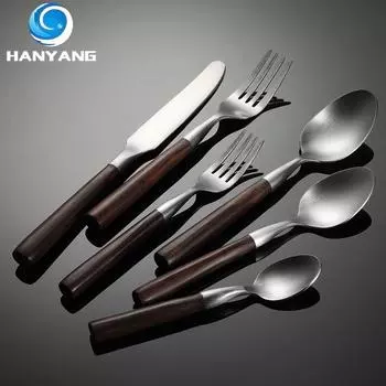 HANYANG 430 Ножи, вилки и ложки в западном стиле из нержавеющей стали, ручка из имитации красного дерева, шлифовальный отель с разными спецификациями