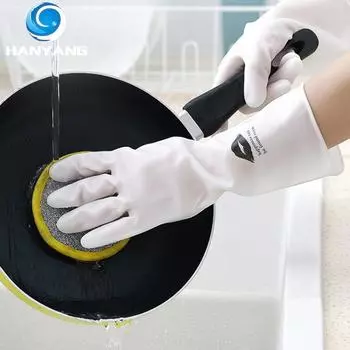 HANYANG белые перчатки для мытья посуды, кухонные резиновые перчатки для рук, тонкие водонепроницаемые перчатки из ПВХ, для уборки по дому, для уборки дома L
