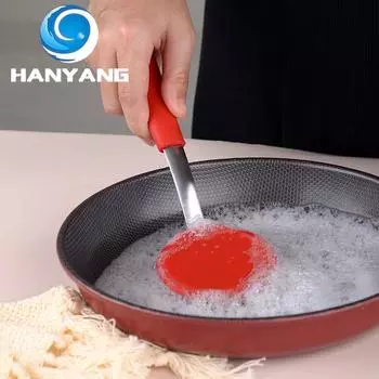 HANYANG Бытовая щетка для мытья посуды Gods с антипригарным покрытием Щетка для мытья посуды Силиконовая щетка для чистки с длинной ручкой Домашняя кухня Можно повесить щетку для мытья посуды чёрный