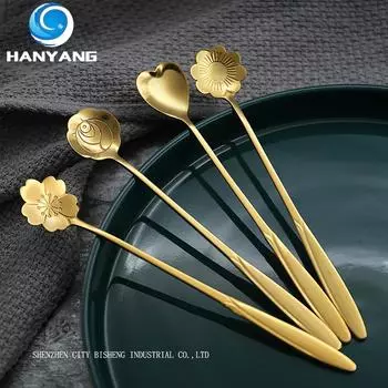 HANYANG Cherry Blossom Ложка Креативная ложка для льда из нержавеющей стали Кружка для кофе с длинной ручкой Ложка для перемешивания Креативная ложка для цветов