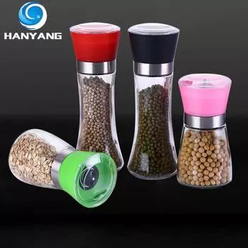 HANYANG Цветная стеклянная шлифовальная машина для перца, ручная кофемолка, кухонная бутылка для приправ, банка для измельчения 13cmx6.5cm чёрный
