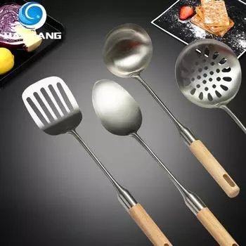 HANYANG Деревянная ручка Лопатка из нержавеющей стали Лопатка для жарки Кухонные принадлежности Набор для приготовления пищи из восьми частей более длинной и толстой ложки Лопатка для жарки Spoon Spatula (39cmx8cm)