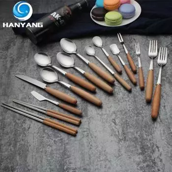 HANYANG креативная деревянная ручка из нержавеющей стали, западный нож и вилка, бытовая гостиничная ложка, рисовая ложка, суповая ложка, десертная ложка