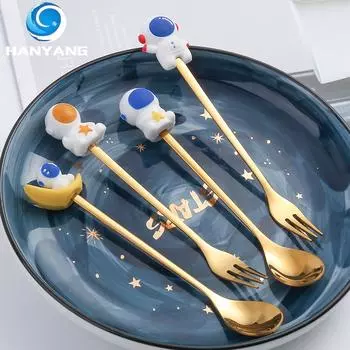 HANYANG Креативная ложка космонавта, посуда для космонавтов, полет космонавта, десертная ложка из нержавеющей стали, вилка, ложка из нержавеющей стали