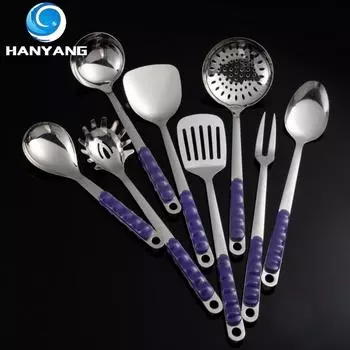 HANYANG Набор кухонных принадлежностей из нержавеющей стали с красочной ручкой Утолщенная лопатка для жарки Изолированная кухонная лопатка Лопатка Лопатка для рыбалки Ложка для лапши purple37cmx9.7cm