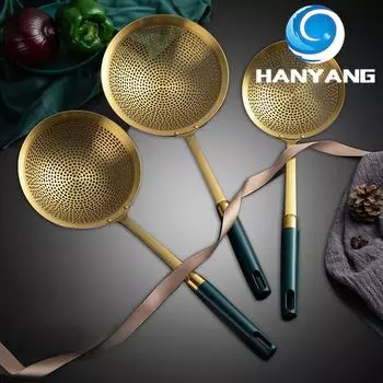 HANYANG Новая кастрюля для фондю из нержавеющей стали, большая дренажная ложка, товары для дома, дренаж масла для жарки, позолоченная темно-зеленая расширенная дренажная ложка