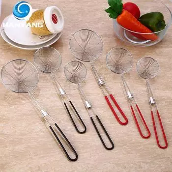 HANYANG Новая маленькая леска из нержавеющей стали с резиновой ручкой, сетка для утечки, ложка для горячего горшка, большая ложка для лапши с утечкой black32cmx10cm
