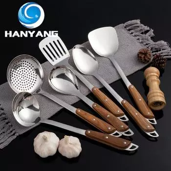 HANYANG, новинка 304, деревянная ручка, лопатка для жарки из нержавеющей стали, кухонные принадлежности, изоляционная лопатка из грушевого дерева, кухонная ложка