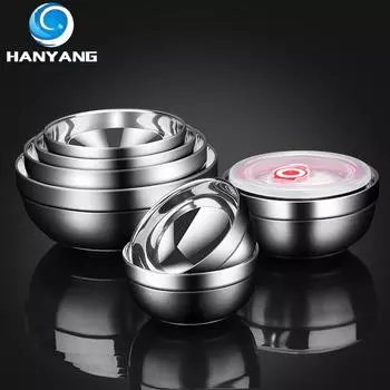 HANYANG Платиновая чаша из нержавеющей стали 304. Металлическая чаша с разными спецификациями и крышкой. Столовые приборы. Двухслойная теплоизоляция. Чаша со сварными краями.