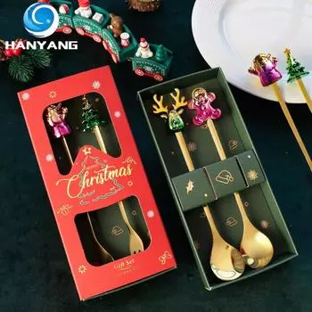 HANYANG Посуда Нержавеющая сталь Маленькая ложка Золотая десертная ложка Фруктовая вилка A261-2PCS золотой