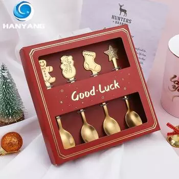 HANYANG Рождественский подарок Маленькая ложка Ложка снеговика Скандинавский стиль Столовые приборы Бесплатная ложка Подарочная коробка Рождественская подарочная коробка Пряничная ложка