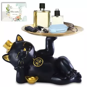 Haodeliy Creative Lucky Cat Lucky Cat Поднимающий входной ключ для хранения скандинавский чай Керамический 2 в 1 Откидывающийся Lucky Cat Внутренняя часть поставляется с нержавеющей