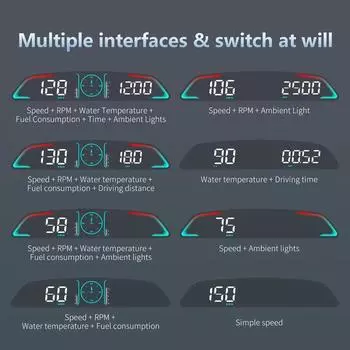 HAOGU Smart Car HUD Цифровой спидометр Скорость Часы Об/мин Напряжение Температура воды Превышение скорости С Сигнализацией Безопасности