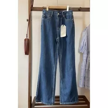 Haojie Fashion Series Pure Yuan Mid-High Waist Tencel Cool Feeling Wide Leg Straight Soft Jeans Female Draping Effect Pants Thin Washing dark blue 30