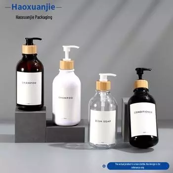 Haoxuanjie 300 мл ПЭТ пластиковый толстый флакон для геля для душа и 500 мл флакон для шампуня большой емкости 300ml, Brightening bottle, bamboo pump белый