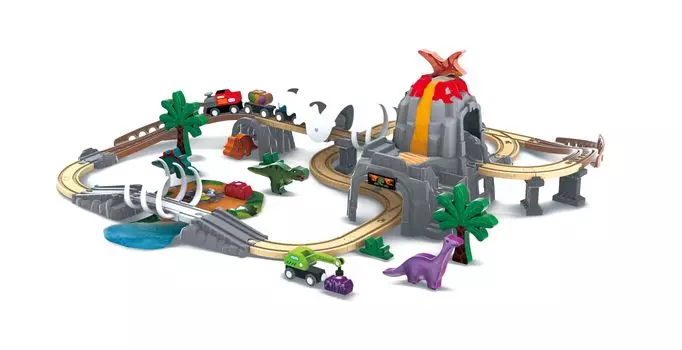 Hape Dinosaur Rail Deluxe Set для детей от 3 лет и старше, набор деревянных рельс, игрушка E3795