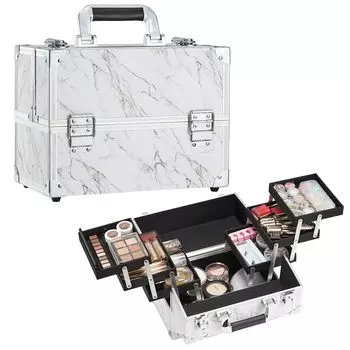 Hapilife Makeup Large Professional Cosmetic 6 Tier Cosmetic Cosmetic Cosmetic Cosmetic Замок для хранения косметики В комплекте Коробка, Емкость, Коробка, Лоток, Коробка,