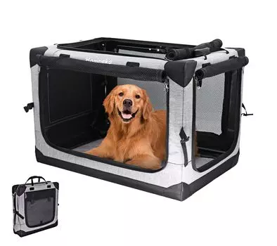 Hapineko многоцелевой мягкий ящик для домашних животных мягкая клетка домик для домашних животных со съемной сеткой запирающийся железный 600D водонепроницаемый чехол для кошек и собак, 4-сторонний вход,