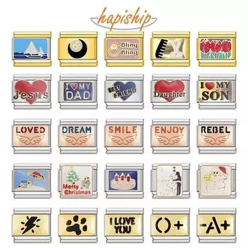 Hapiship Rose Lucky Dream Heart Иисус Молния Полиция Итальянские очаровательные звенья подходят для браслета из нержавеющей стали 9 мм Изготовление ювелирных изделий DJ043