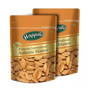 Happilo Premium International Authentic Mamra Almonds по 250 г каждый (Упаковка из 2 шт.) | Высокобелковая закуска и суперполезный хрустящий бадам гири