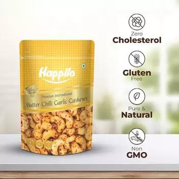 Happilo Premium International Butter Chilli Garlic Cashew 160 г, незаменимые питательные вещества, такие как белок, клетчатка и полезные жиры, идеально подходят для любителей специй