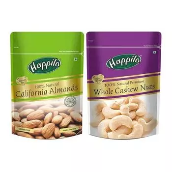 Happilo Premium Nuts Combo 400 г (Цельные кешью высшего качества 200 г и калифорнийский миндаль 200 г)