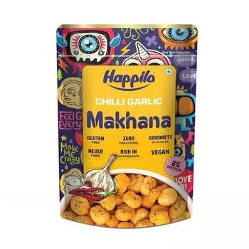 Happilo Premium Super Snack Makhana Chilli Garlic 60 г, жареный фоксовый орех, здоровая закуска с низким содержанием калорий, без глютена и веганская