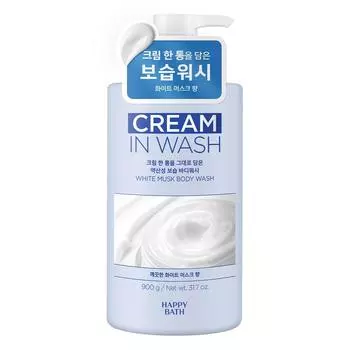 Happy Bath Cream Mildly Acidic Moisturizing Body Wash White Musk Fragrance, 900g, 1 unit