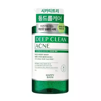 HAPPY BATH Глубокоочищающий гель для душа с ароматом чайного дерева и акне «All-in-One» с древесно-травяным ароматом, 900 г, 1 шт.