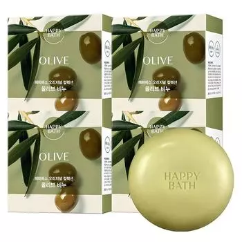 Happy Bath Olive Essence Soap Herb Scent, 90g, 4 pieces