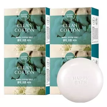 Happy Bath Original Collection Soap Clean Cotton Scent, 90g, 4 pieces