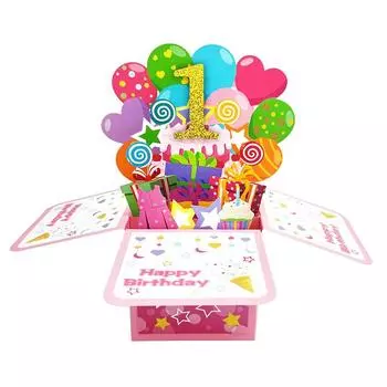 Happy Birthday Card,3D Pop Up Birthday Greeting Card For Baby Gril,Daughter,Granddaughther,Niece With 1 Envelop,1 Message Card