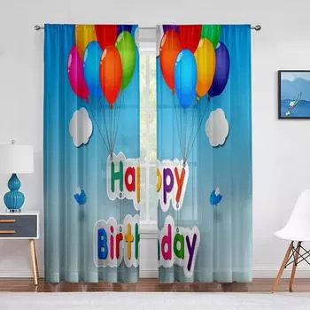 Happy Birthday Celebration Vivid Balloons Sheer Curtains for Living Room Voile Curtain Bedroom Tulle Curtain Window Drapes Decor 1 PCS W100XH250cm&Rod Pocket