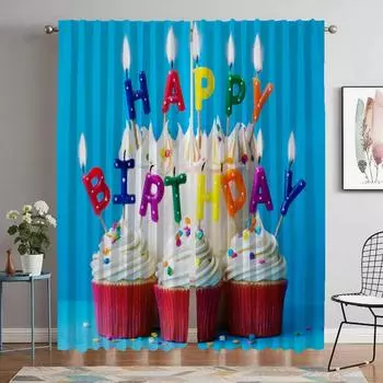 Happy Birthday Partition Home Interior Curtains for Living Room Blackout Curtain Tulle for Bedroom Halloween Decoration Shades W50xH70cmx2pcs-CL