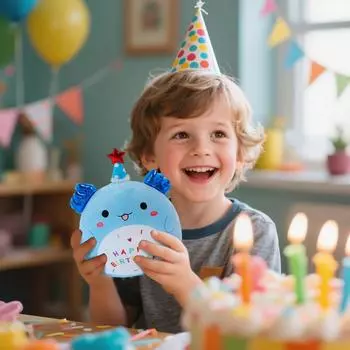 HAPPY BIRTHDAY Plush Toy Cute Happy Birthday Stuffed Animal Soft Plush Toy Cartoon Doll Birthday Gift One Size синий