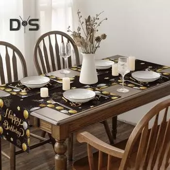 Дорожка для стола «С днем рождения» с принтом в виде воздушных шаров и конфетти защищает стол от жары и царапин, многоразовая защита стола, украшение для праздничного стола на день рождения J