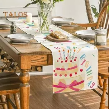 Дорожка для стола «С днем рождения» с принтом в виде воздушных шаров и конфетти защищает стол от жары и царапин, многоразовая защита стола, украшение для праздничного стола на день рождения A