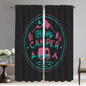 Happy Campers Elegant Room Curtains 2 Pieces Partition Home Interior Curtains for Living Room Window Curtain Shades Kitchen W50xH70cmx2pcs-CL