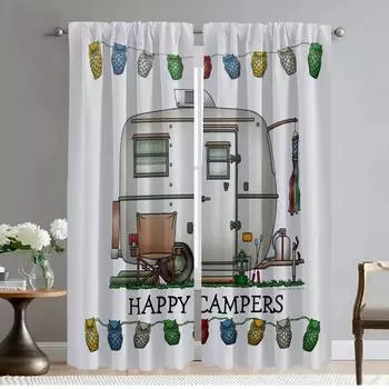 Happy Camping Anti-mosquito Curtains 2 Pieces Window Curtain for Room 2 Panel Tulle for Bedroom Halloween Decoration Shades Home W50xH70cmx2pcs-CL