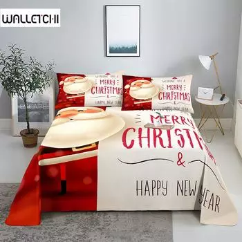 Happy Christmas 0.9/1.2/1.5/1.8/2.0m Digital Printing Polyester Bed Flat Sheet With Pillowcase Print Bedding Set 150X230cm(2Pcs)