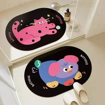 Happy Color Matching Kitten Soft Diatom Mud Absorbent Floor Mat Bathroom Door Non-slip Bathroom Floor Mat Cartoon Stain-resistant 40*60CM