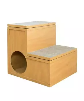 Happy Days 2 Tier Cat Steps with Scratch Высокая плотность Cat Cat Elderly Injury Грузоподъемность Scratch, Лестницы, Дом, Кошки, Профилактика, 10 кг, Нескользящие коричневый