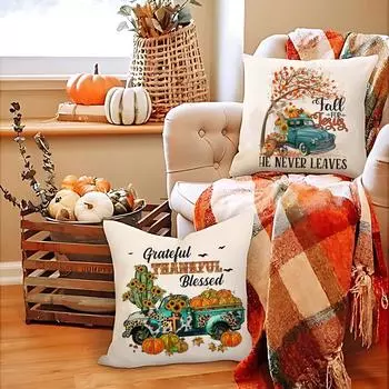 Happy fall y all Car Print Pillowcase White Polyester Sofa Chair Cushion Dust Cover Home Farm Party Decor Thanksgiving Idea Gift