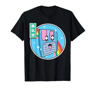Happy Floppy Disk Retro Japanese Style Otaku Anime Vaporwave T-Shirt чёрный