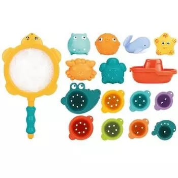 Happy Friends Fishing Lake Can Cup Boat Bath Play Net Set 16 Piece Set huanhe0245, корейские игрушки для ванной