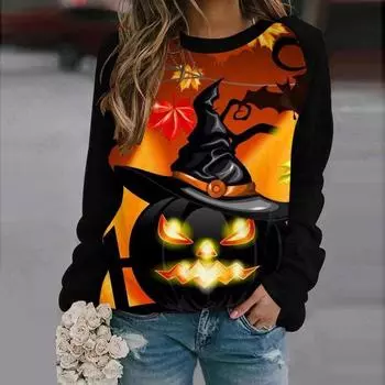 Happy Halloween 3D Print Hoodies Women Fashion Oversize Hoodie O-Neck Halloween Sweatshirt Girl Coat Women Sweatshirts Girl Clothes S