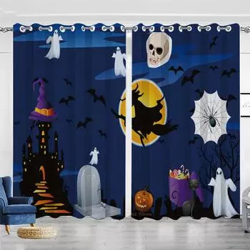 Happy Halloween Cartoon Pumpkin Готовые тонкие жалюзи на окна Шторы для спальни Детская гостиная Ванная комната Кухня Дверь Холл W50 X H130(CM)X2&Hook